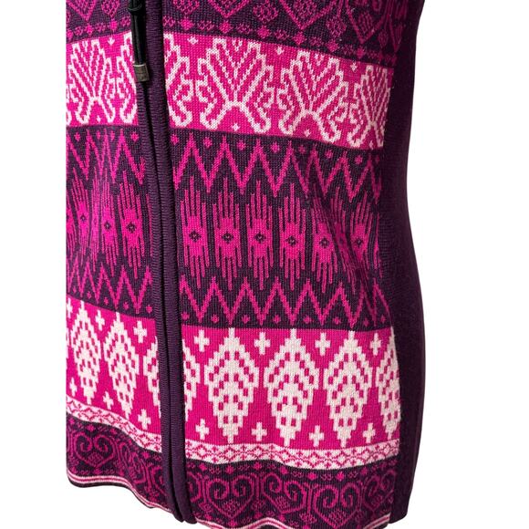 Obermyere Wool Blend Ski Sweater Pink Ladies Medium Fair Isle Full Zip - Picture 3 of 8